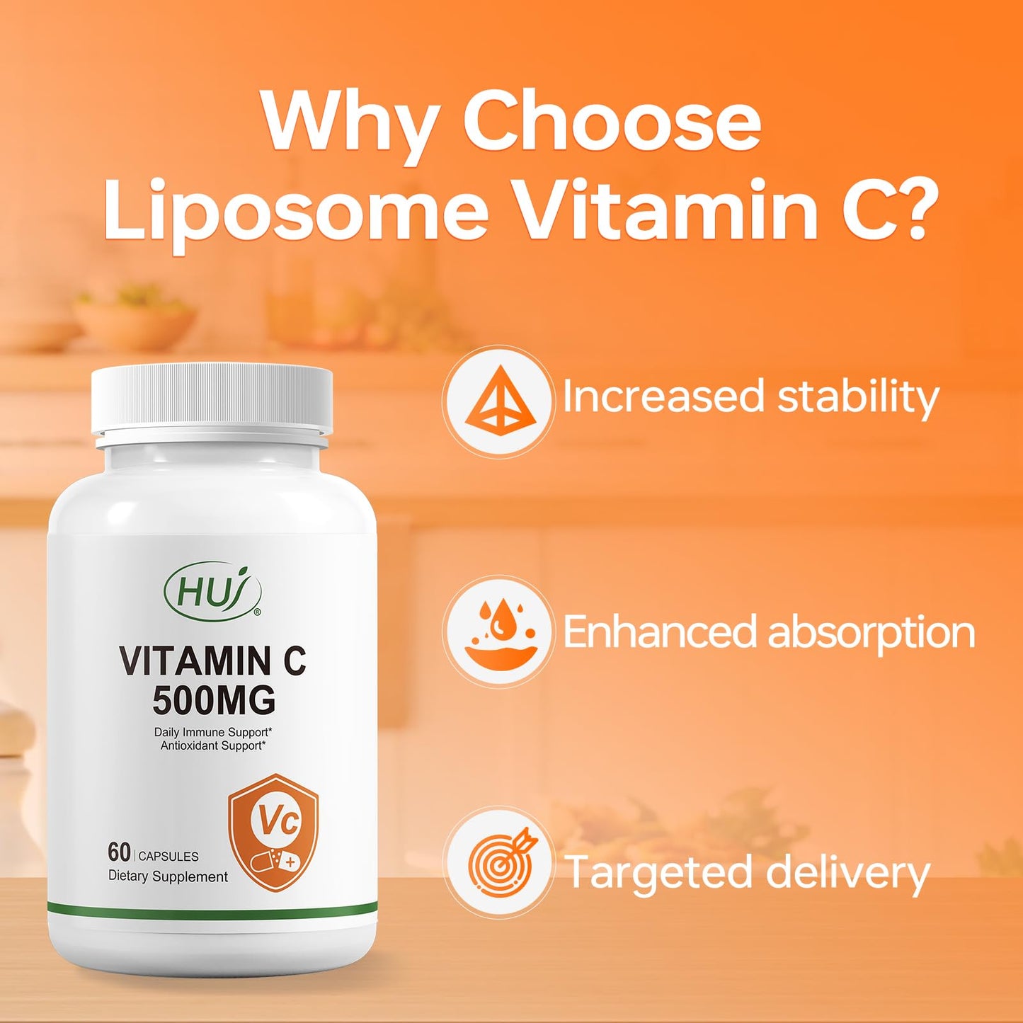 HUJ Vitamina C cápsulas presentación 60 unidades para antioxidante