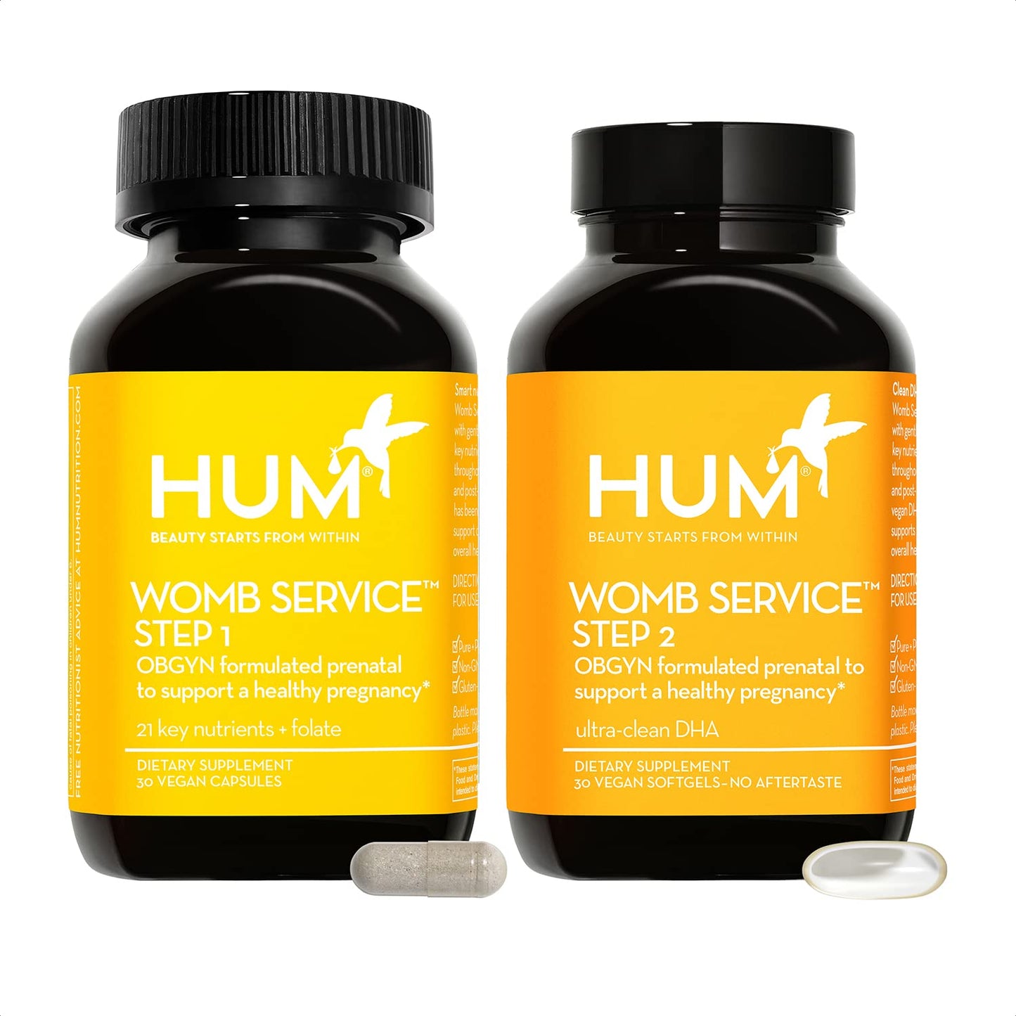 Frasco HUM Womb Service vitaminas prenatales y postnatales veganas