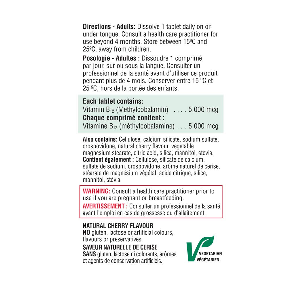 Imagen próxima de tabletas vitamina b12 Jamieson sabor cereza