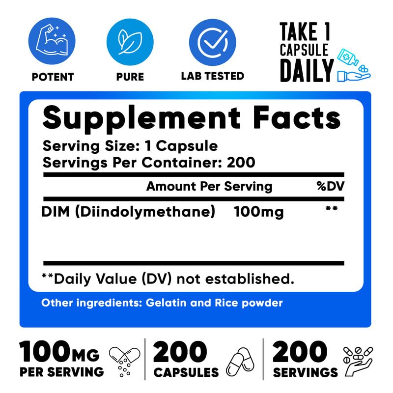 Información nutricional de las cápsulas de DIM 100mg
