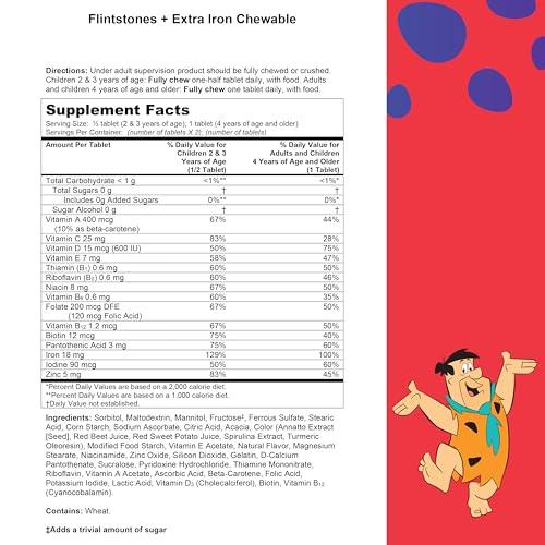 información nutricional Flintstones tabletas masticables