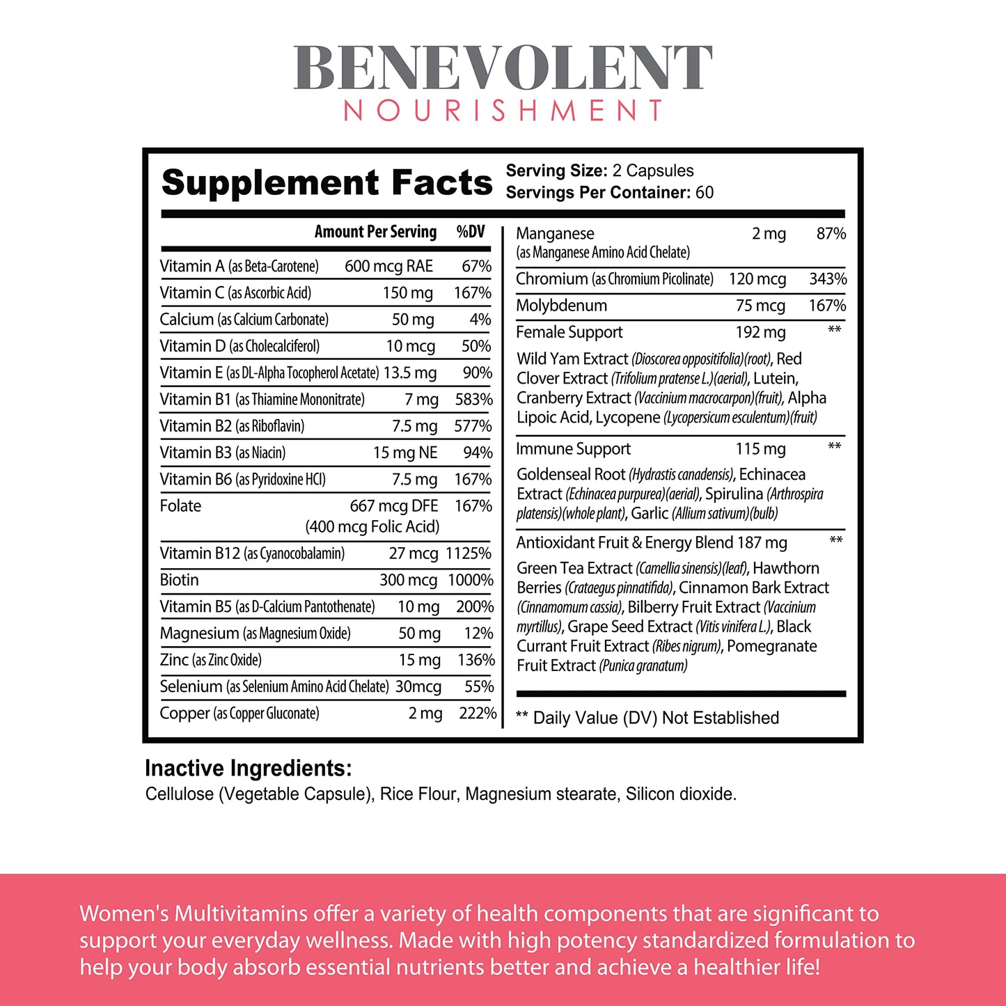 Info nutricional del multivitamínico para mujeres