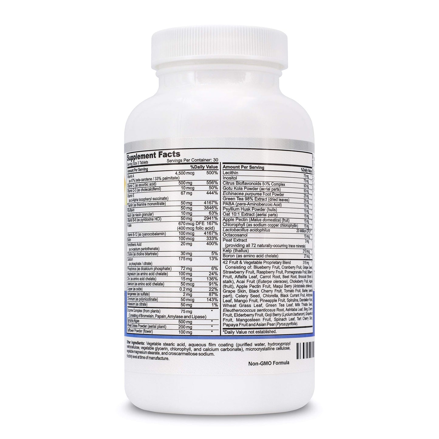 Información nutricional multivitamínico vegano