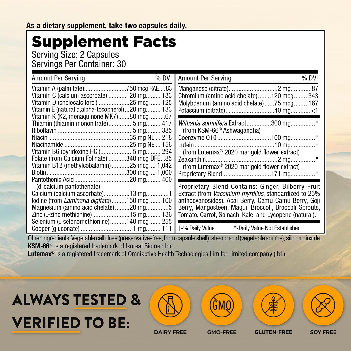 Información de suplementos en Mt. Angel Vitamins Men 50+