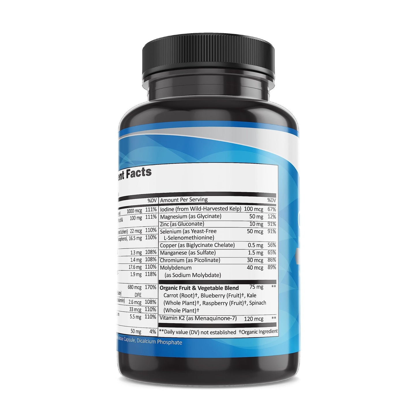 Etiqueta lateral de Pure By Nature Multivitamina para hombres con información adicional
