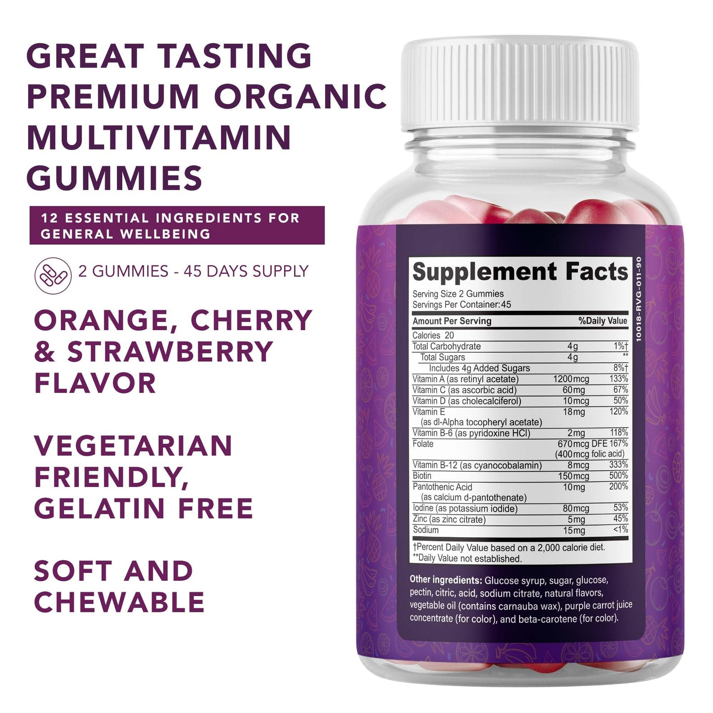 Información suplementaria de gomitas multivitamínicas para adultos