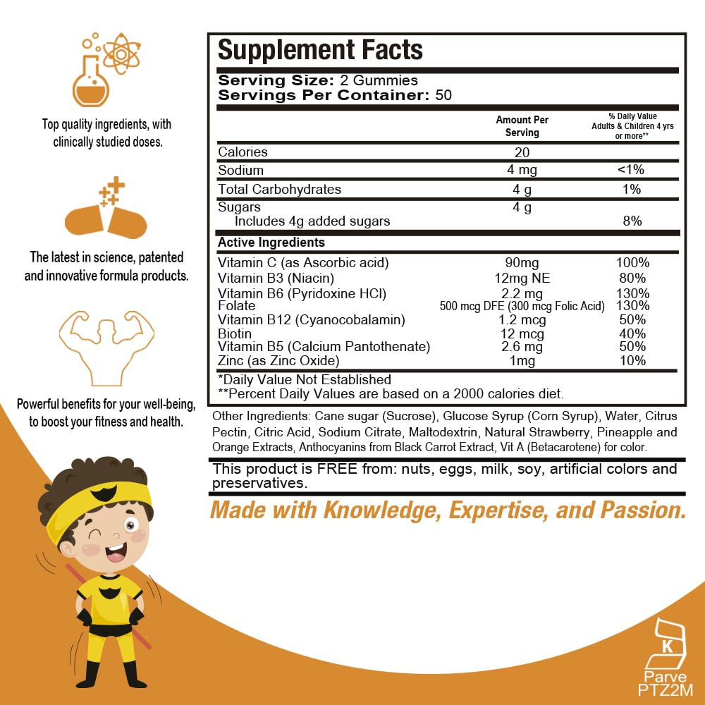 Información nutricional de las gomitas multivitaminas
