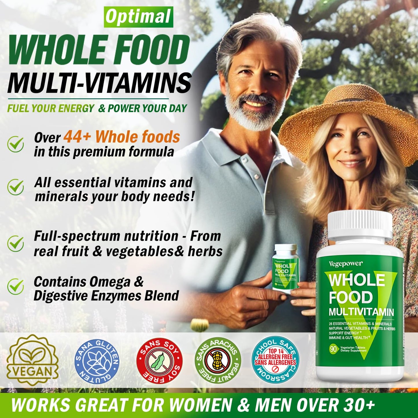 Información sobre ingredientes naturales en multivitamínico VEGEPOWER.