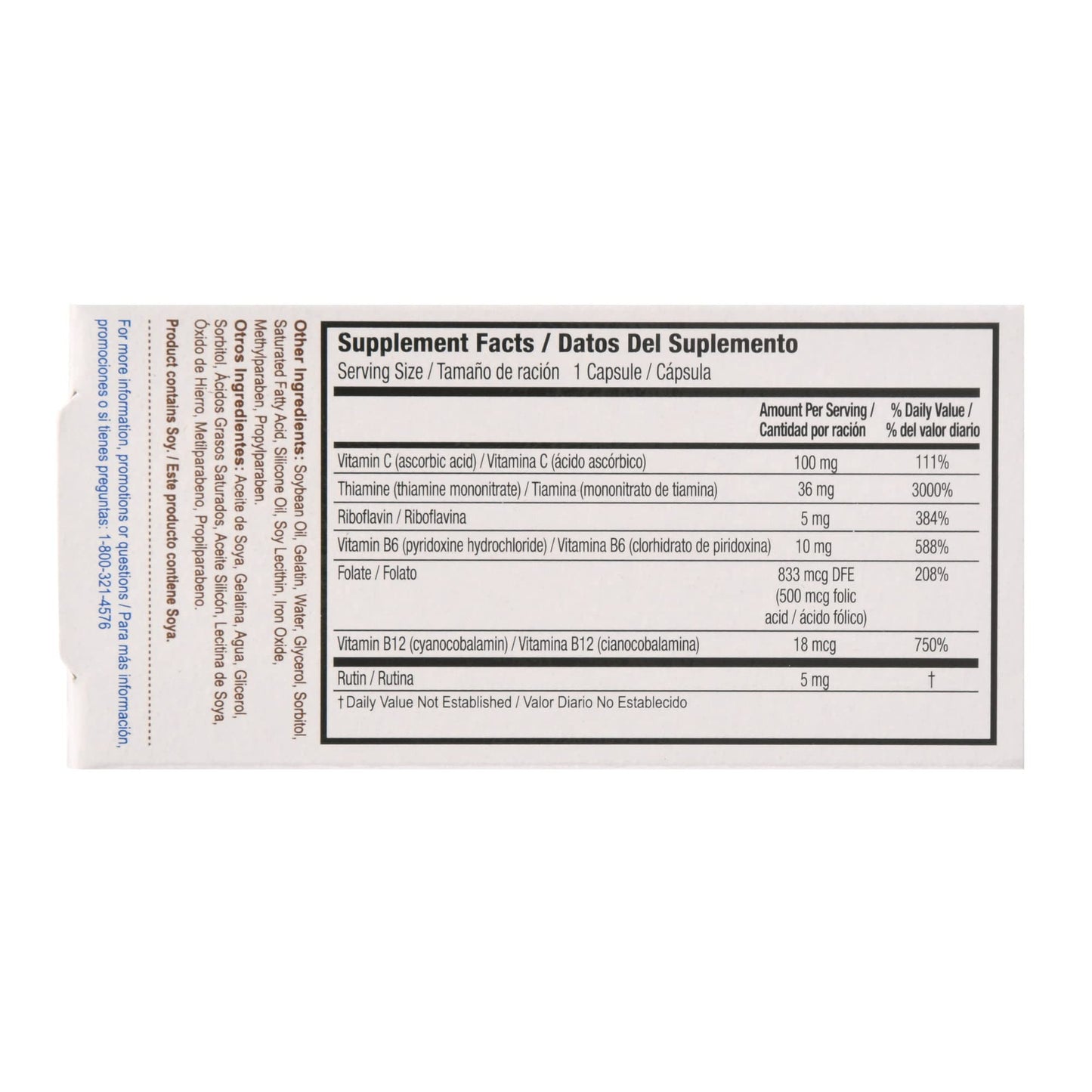 Información nutricional de Bedoyecta en la caja