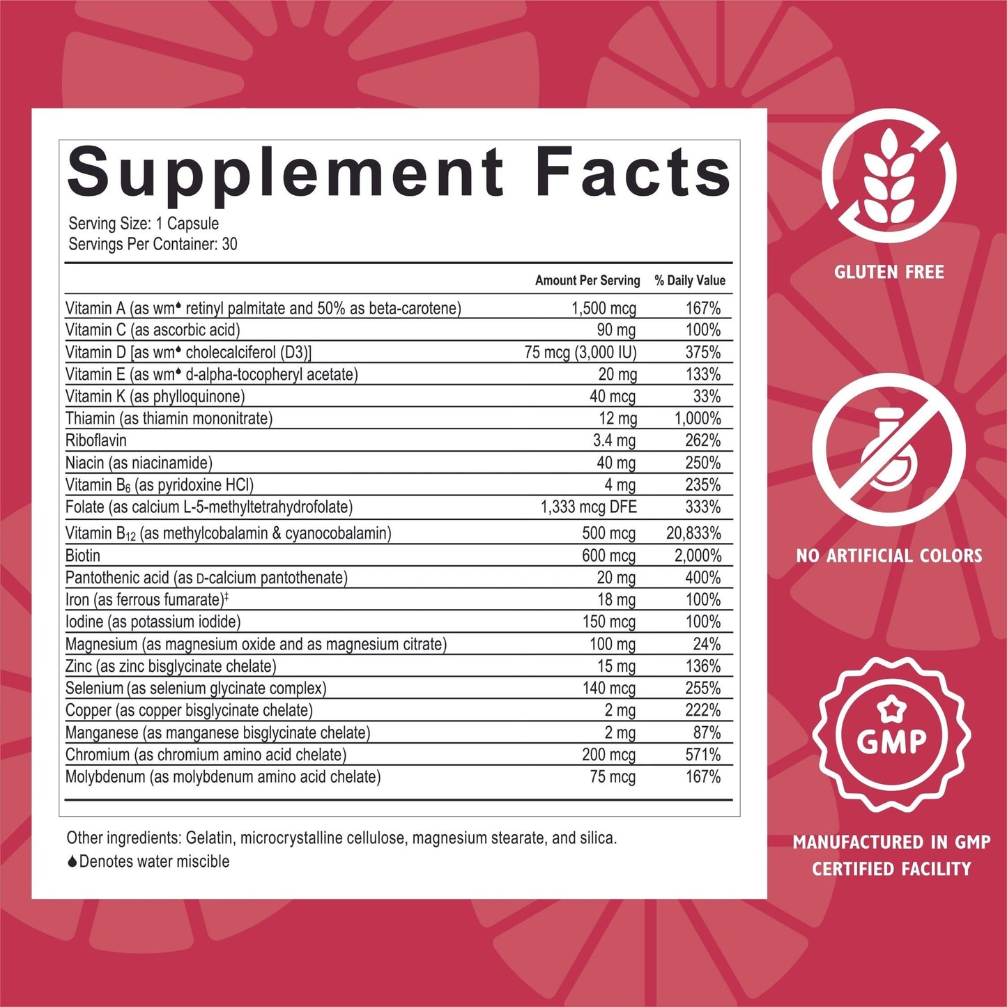 Información nutricional CelebrateONE multivitamínico
