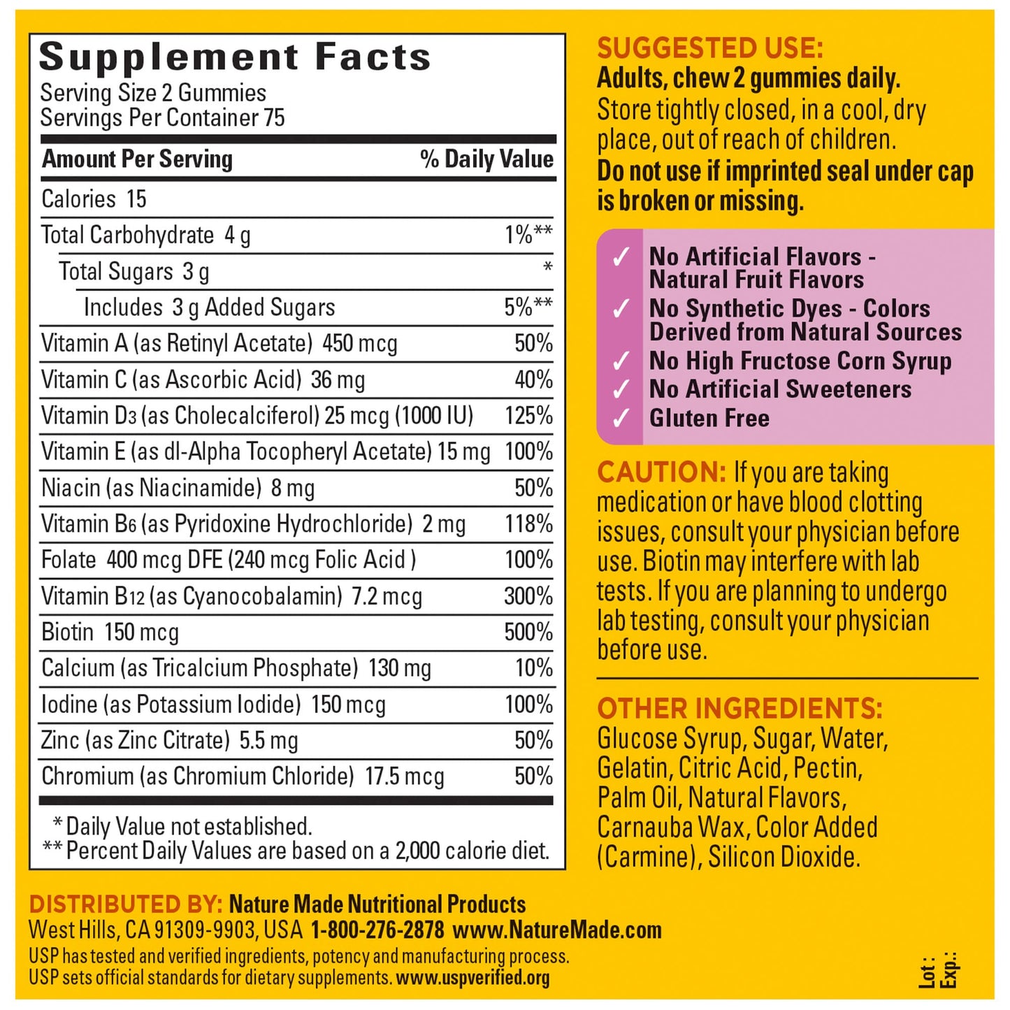 información nutricional gominolas Nature Made para mujeres