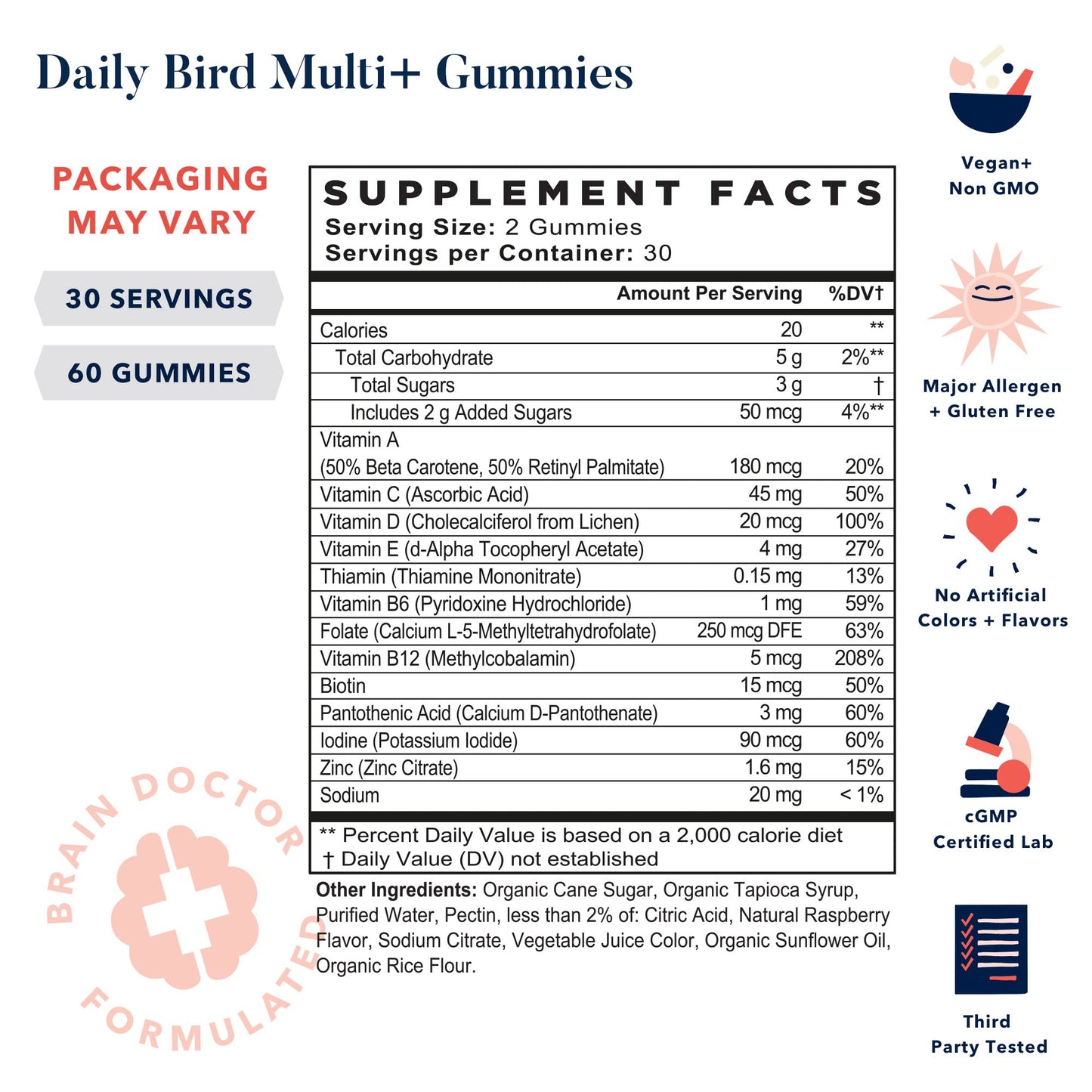 información nutricional de las gomitas multivitamínicas