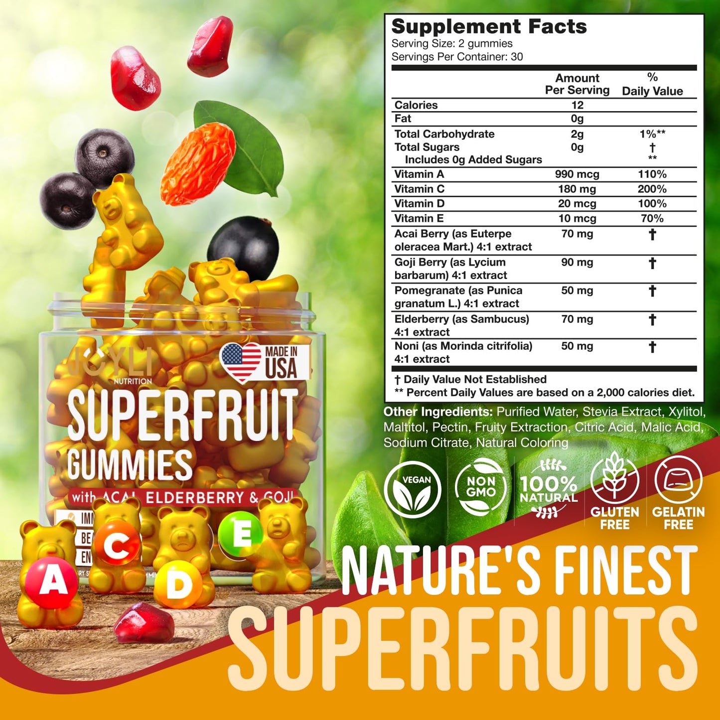 información nutricional de gomitas superfrutas.