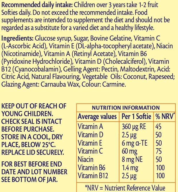 Información nutricional Haliborange multivitamínico niños