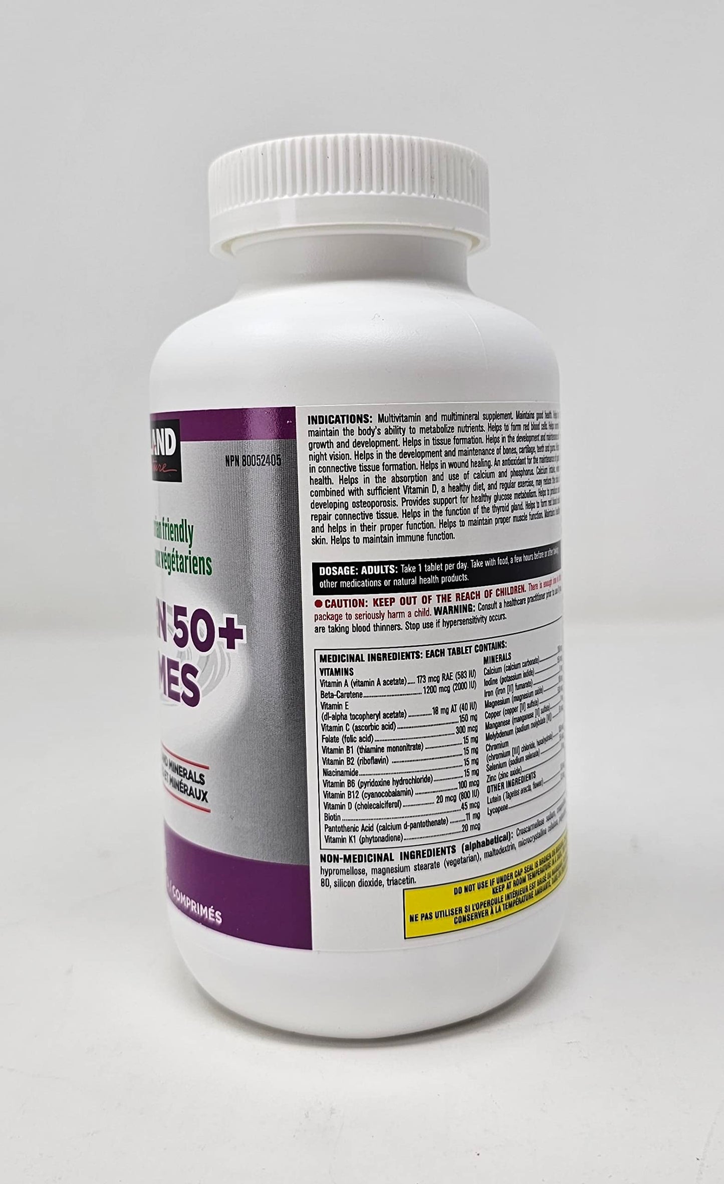 Información nutrimental Multivitaminas Kirkland Mujeres 50+