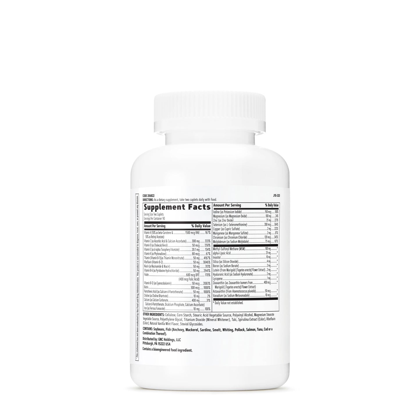 Información nutricional de las multivitaminas GNC Women's Active.