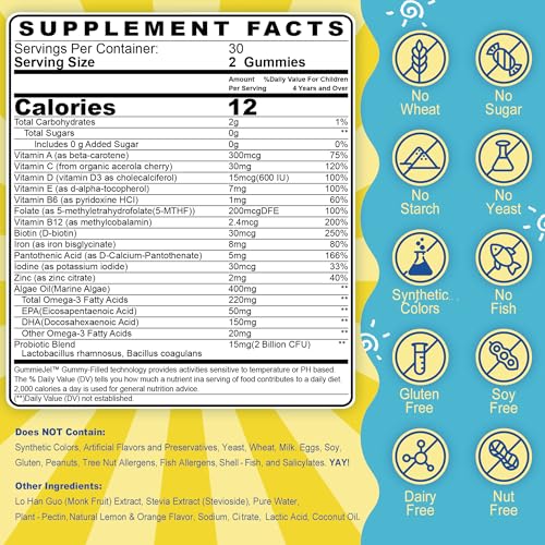 Información nutricional de multivitaminas para niños