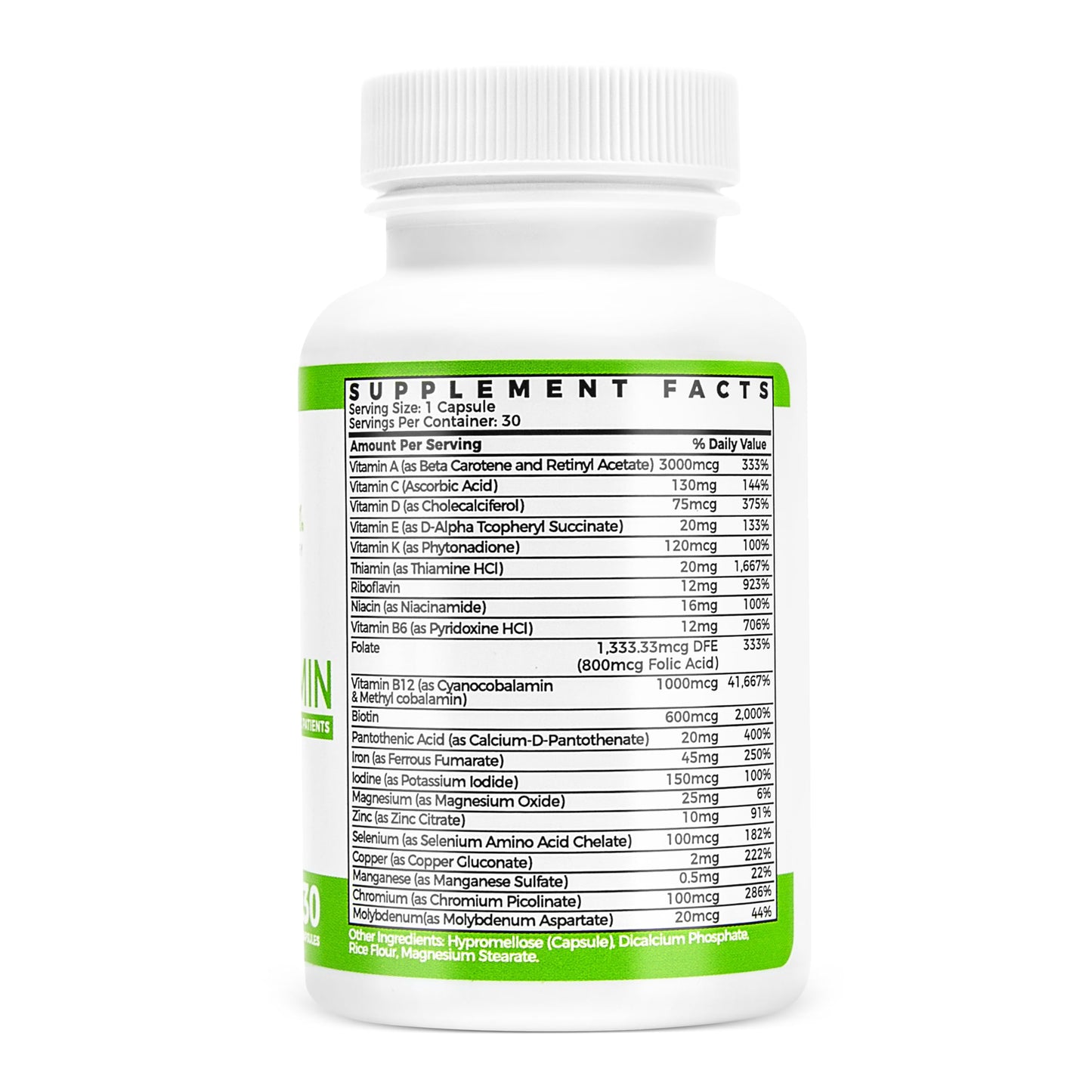 Información nutricional del multivitamínico BariSlim