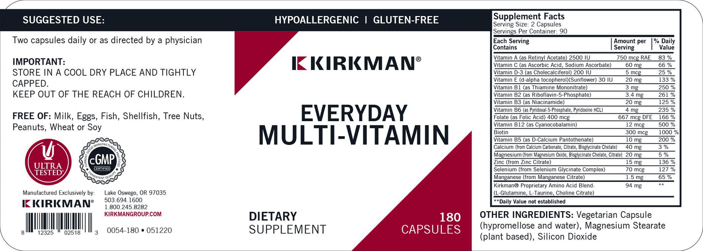 Información nutricional multivitamínico Kirkman