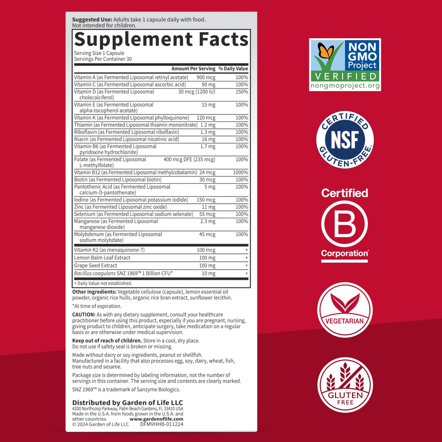 Información nutricional de multivitamínico liposomal para el corazón
