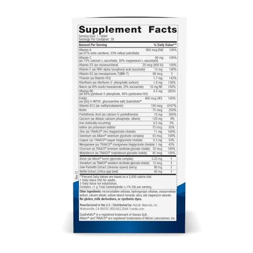 información nutricional multivitamínico nordic naturals