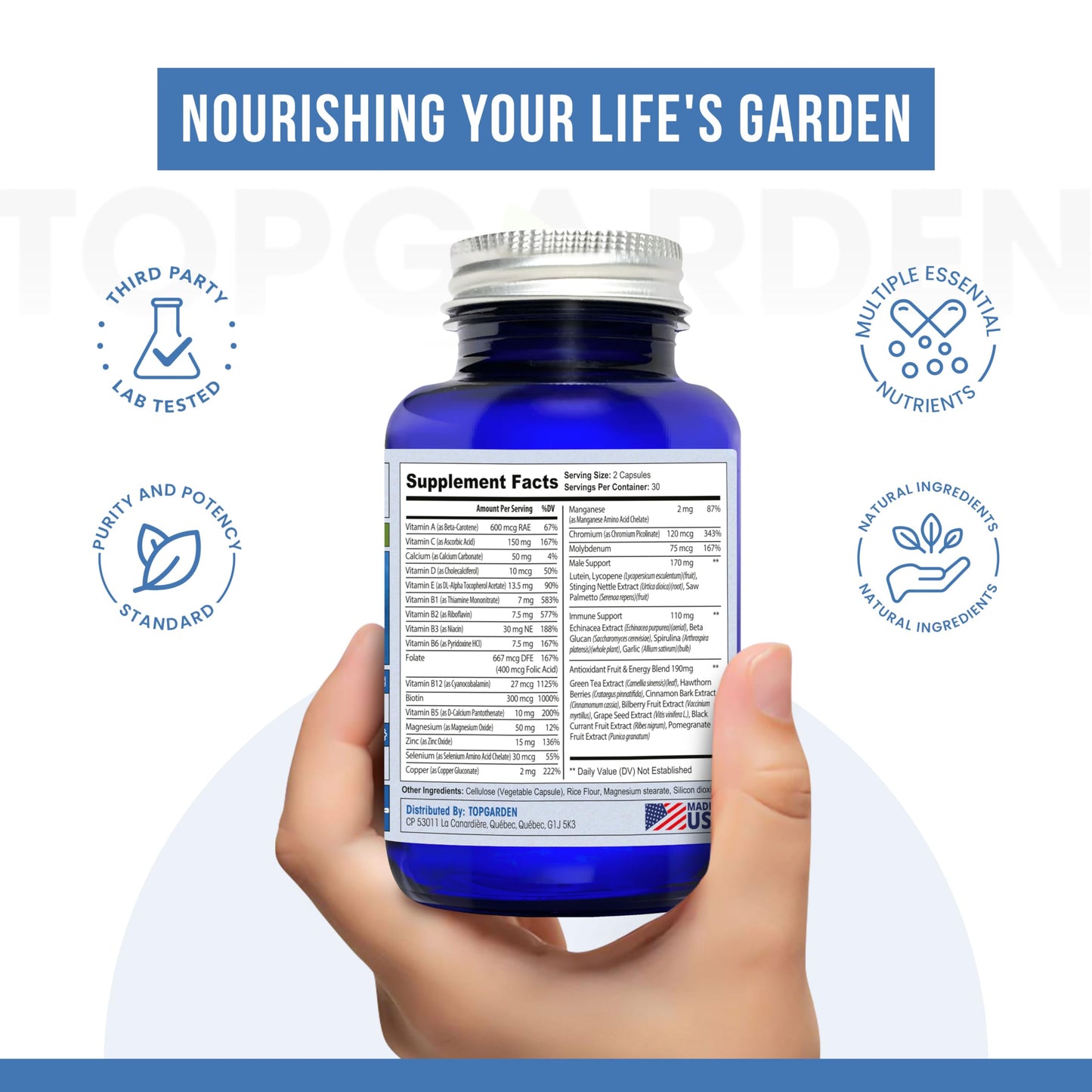 Información nutricional del multivitamínico TOPGARDEN
