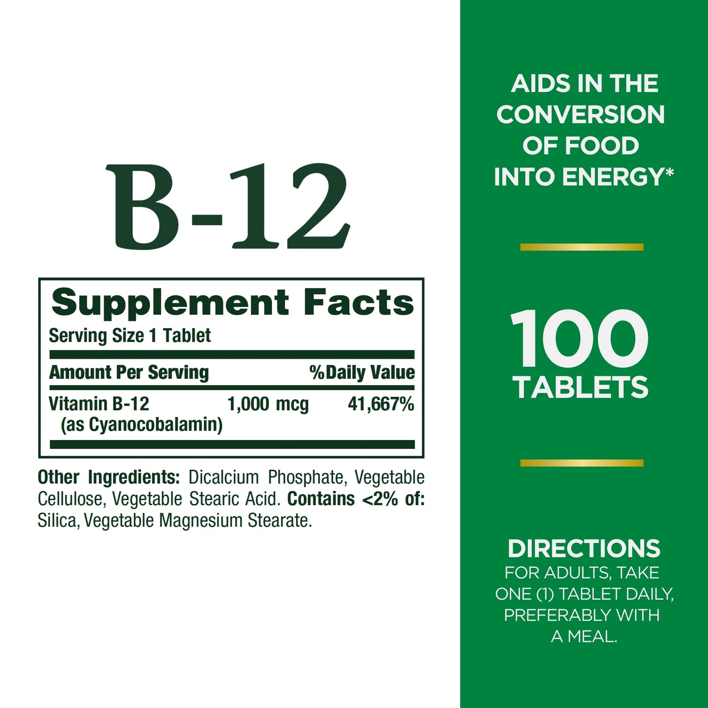 Información nutrimental Nature's Bounty D y B12