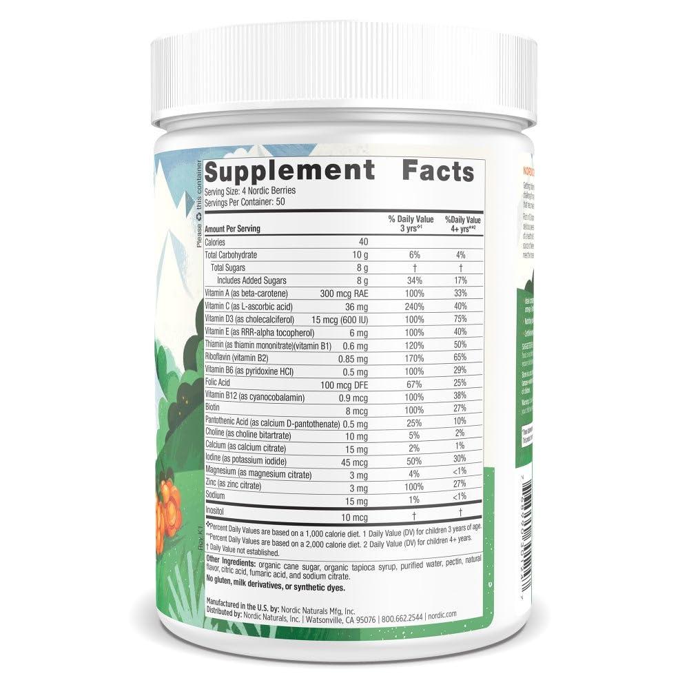 Información nutricional Nordic Berries gomitas para niños y adultos