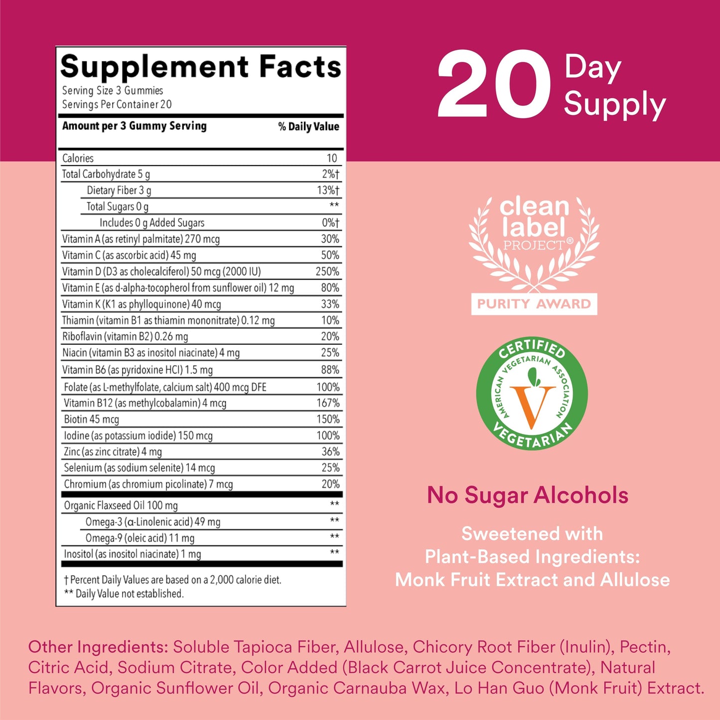 Información nutricional de SmartyPants multivitaminas para mujeres