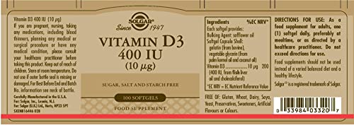 Información nutricional de Solgar Vitamina D3