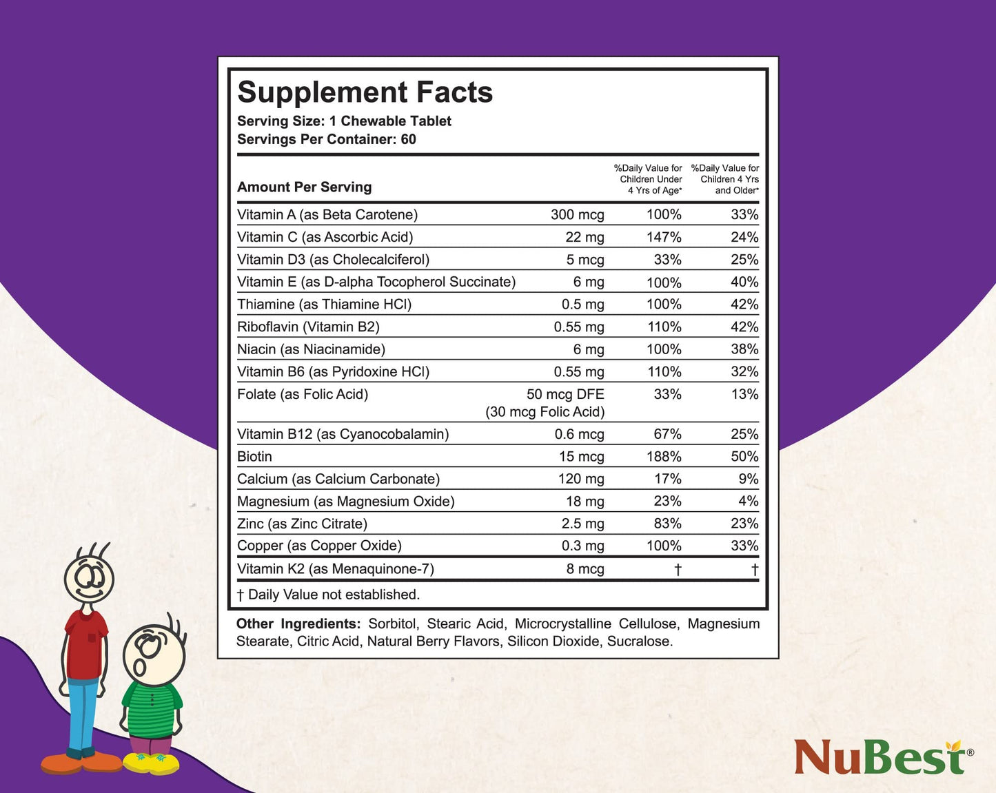 Información nutricional detallada de tabletas NuBest