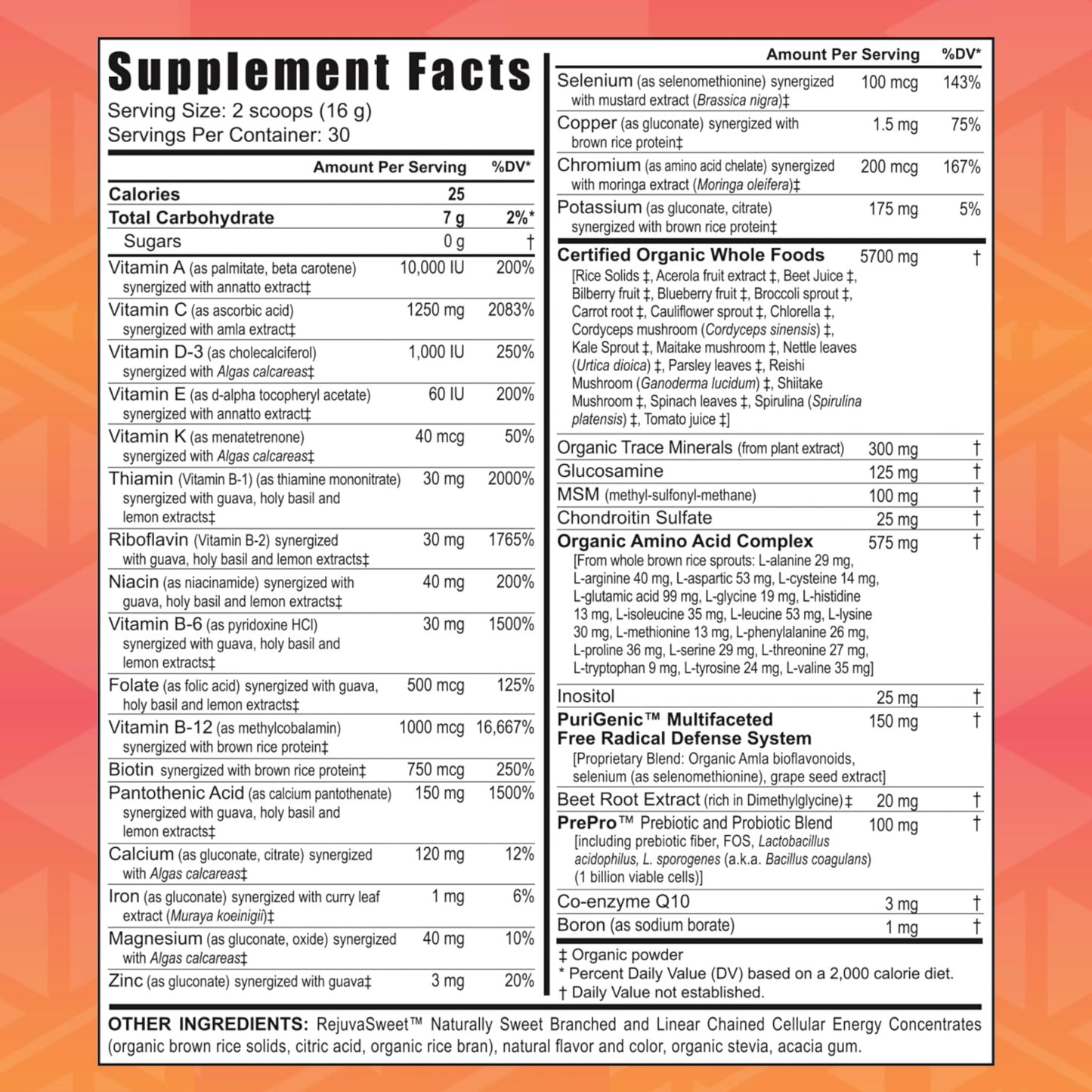 Información nutricional suplemento Tangy Tangerine