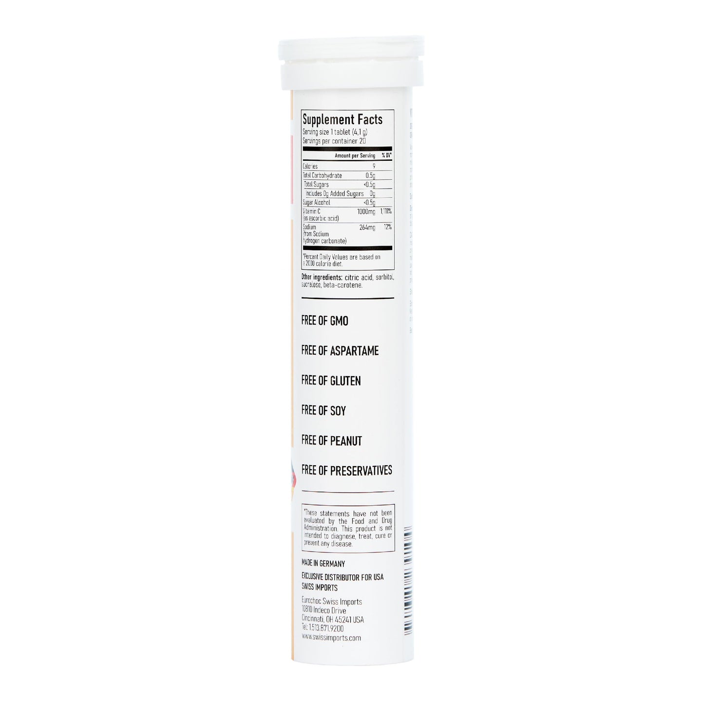 Información nutricional de vitamina C efervescente 1000mg