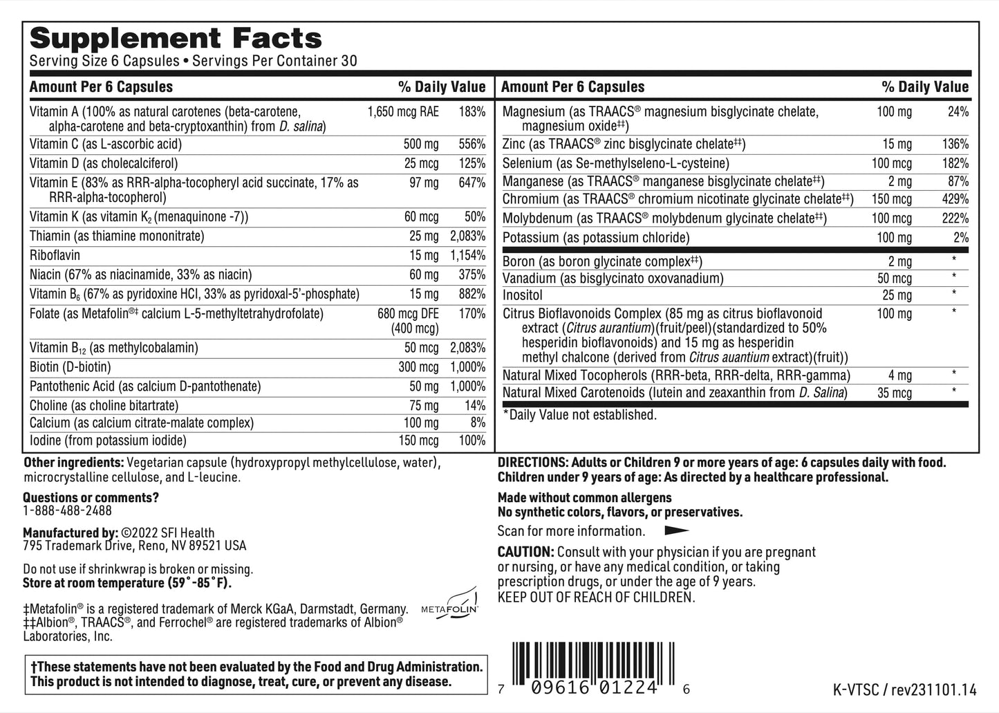 Información nutricional VitaSpectrum Klaire Labs para niños