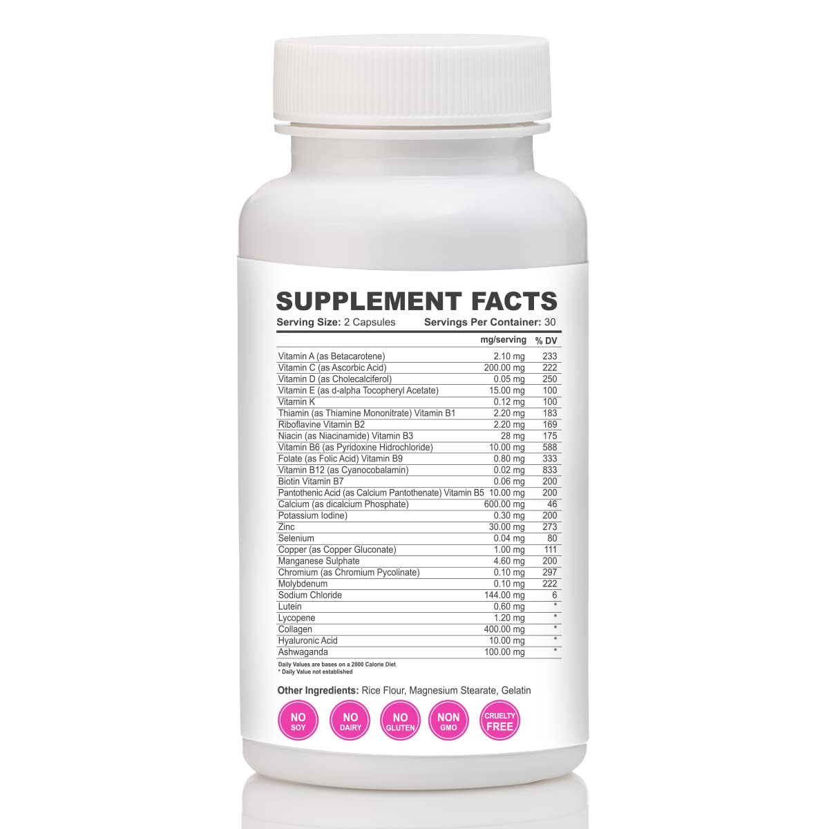 Tabla de información nutricional de Zermat Bella Multivitamin