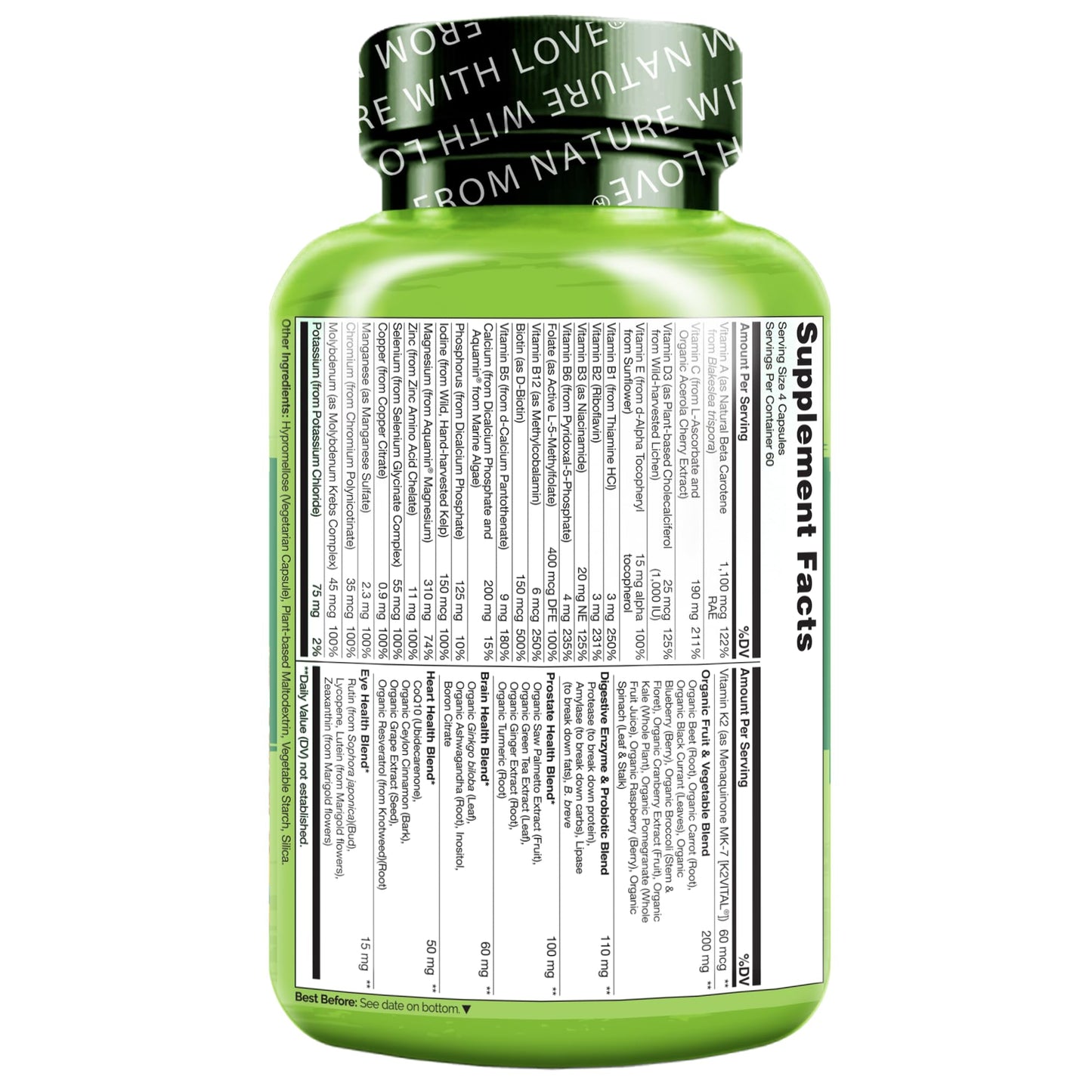 Información detallada de nutrientes del multivitamínico NATURELO