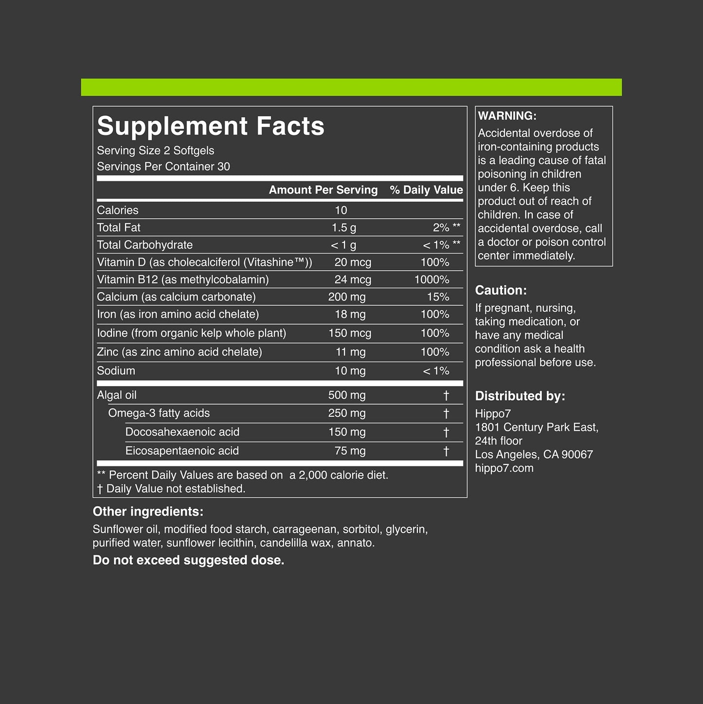 información nutrimental del multivitamínico hippo7