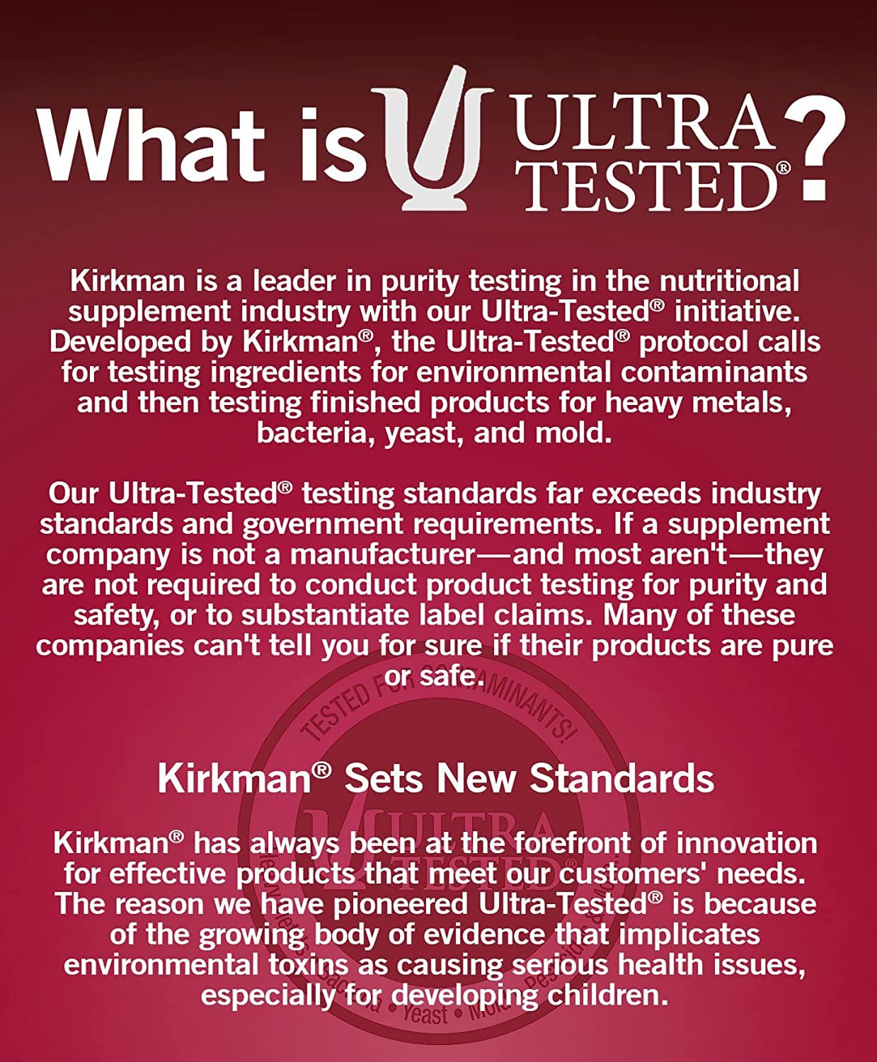 Información de pureza Ultra-Tested Kirkman