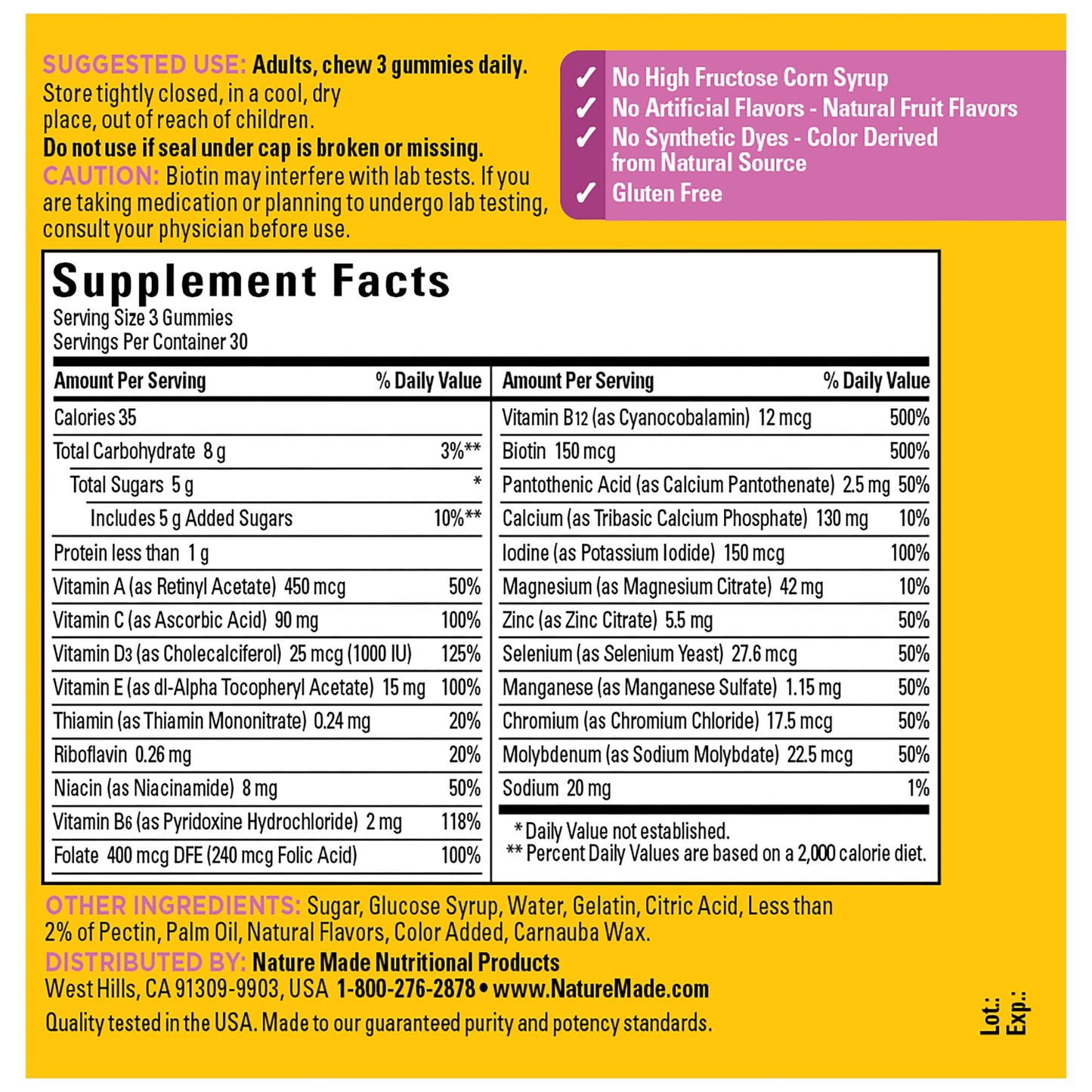 Información suplementaria de las gomitas multivitamínicas