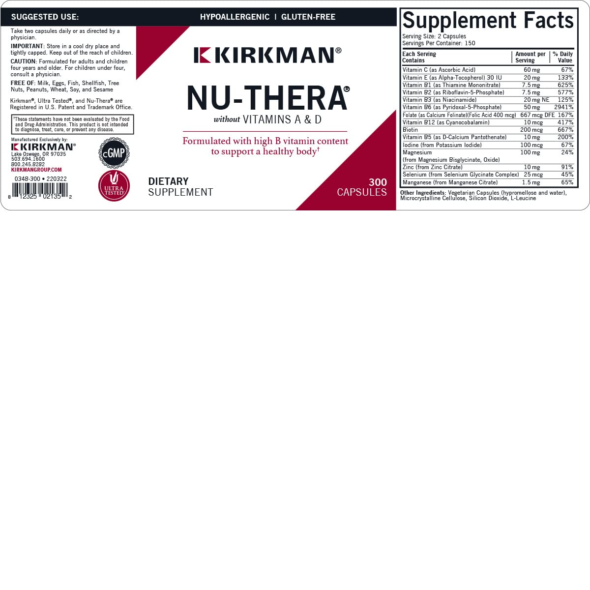 Información suplementaria de Kirkman Nu-Thera