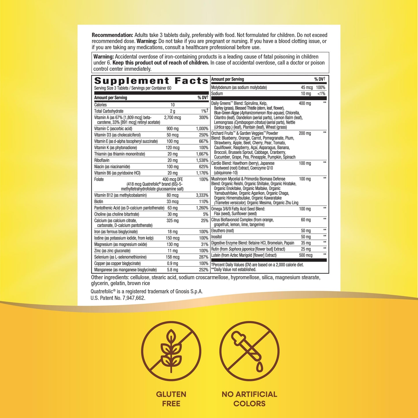 Información suplementaria de multivitaminas Nature's Way