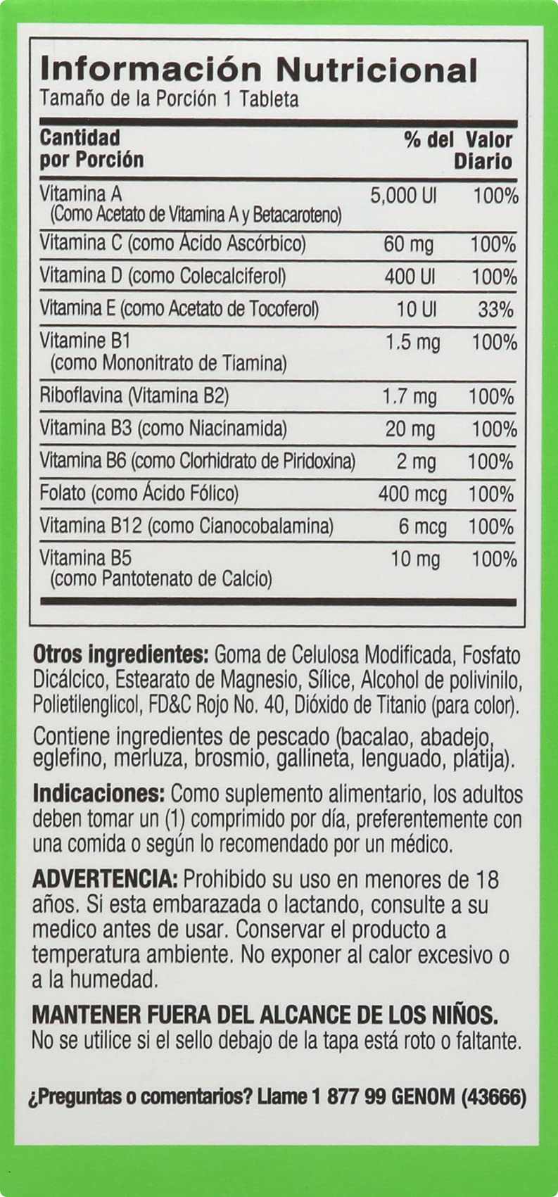 Información suplementaria de Shot B Energy - Complejo B y vitaminas A, C, D