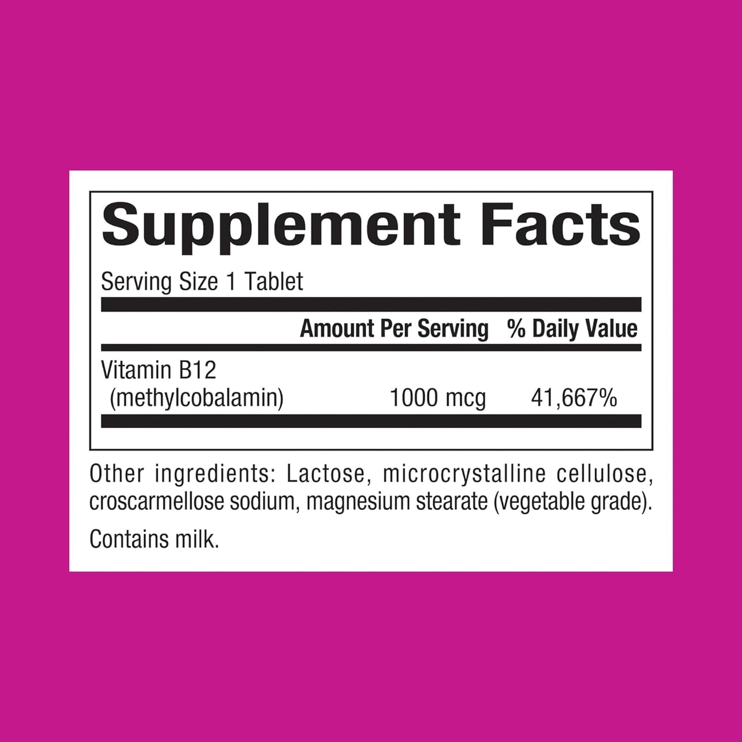 Información nutricional de suplemento de vitamina B12 Natural Factors