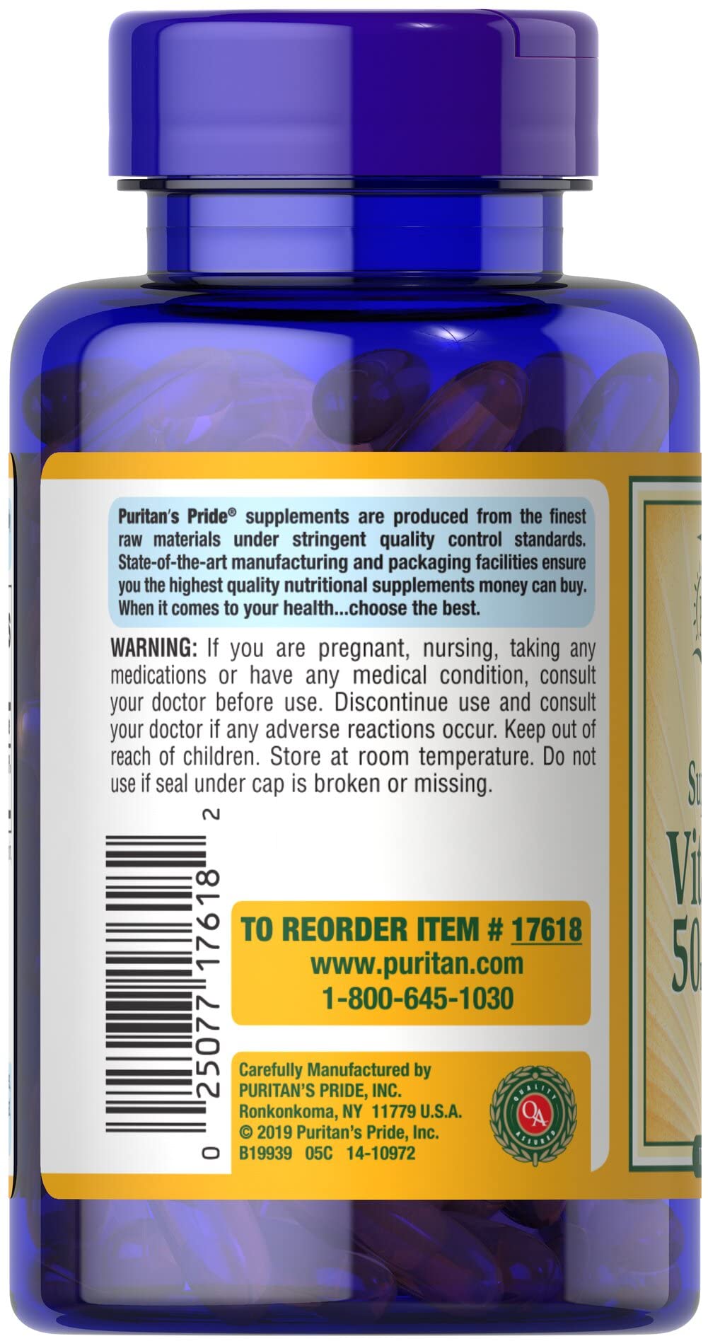 Información de suplemento de Vitamina D3 Puritan's