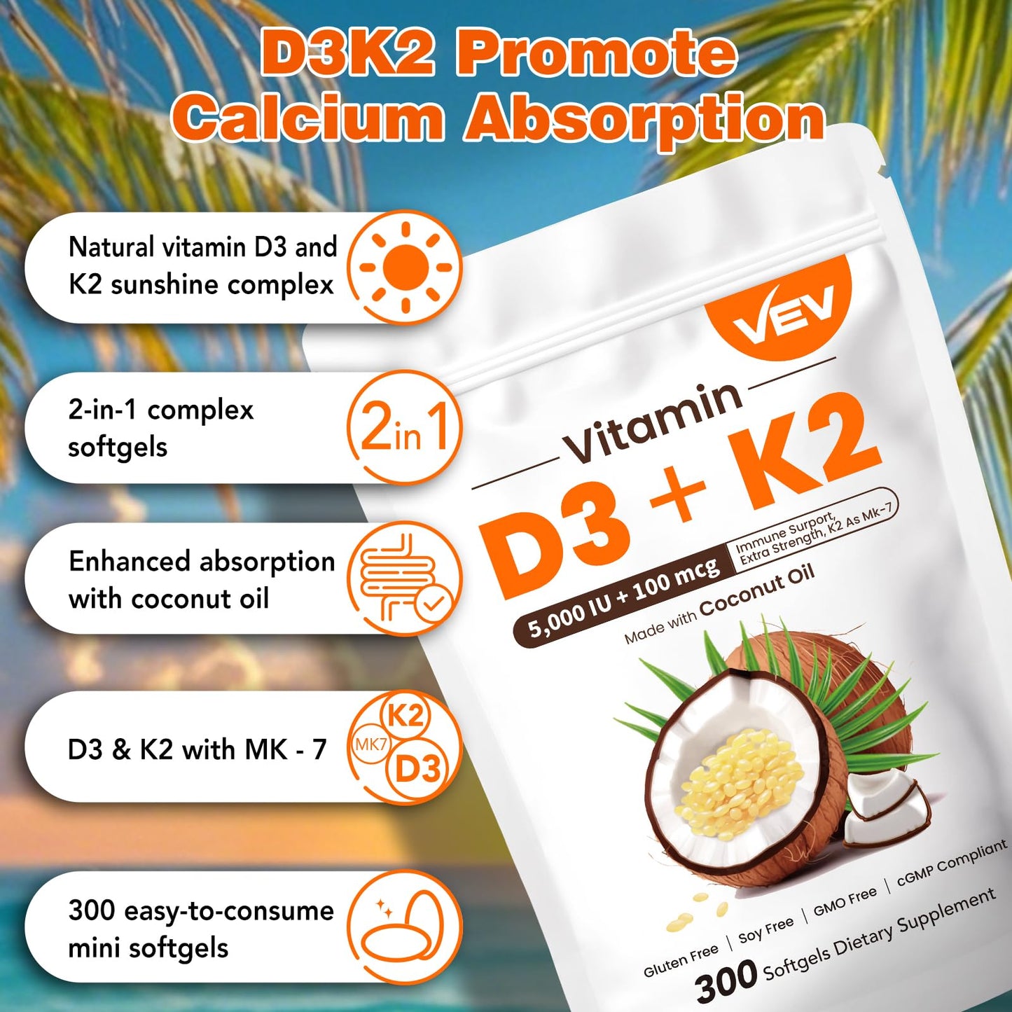 Información de suplemento VEV vitamina d3 k2