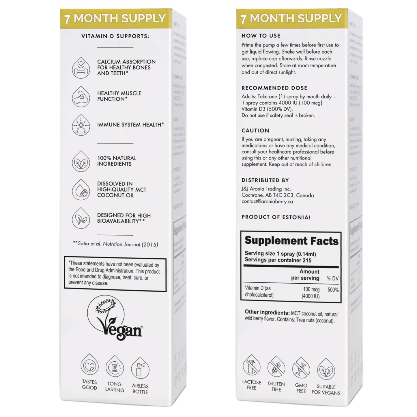 Información valores nutritivos spray vitamina D NorVita