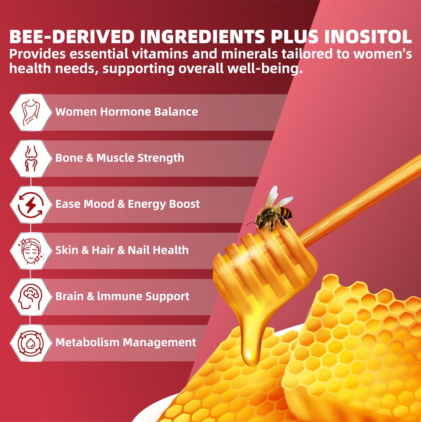 Miel dorada con texto sobre ingredientes derivados de abejas