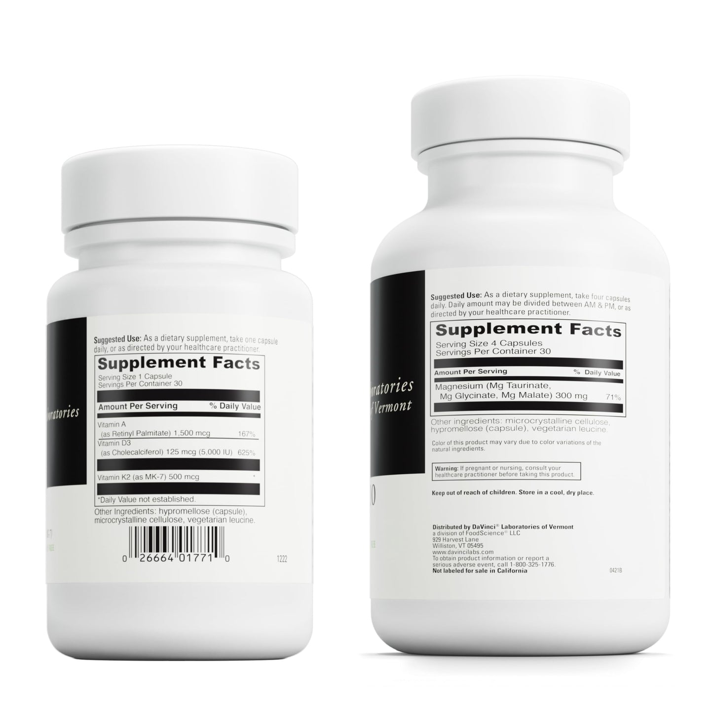 Ingredientes de ADK y Tri-Mag 300 en botellas de DaVinci