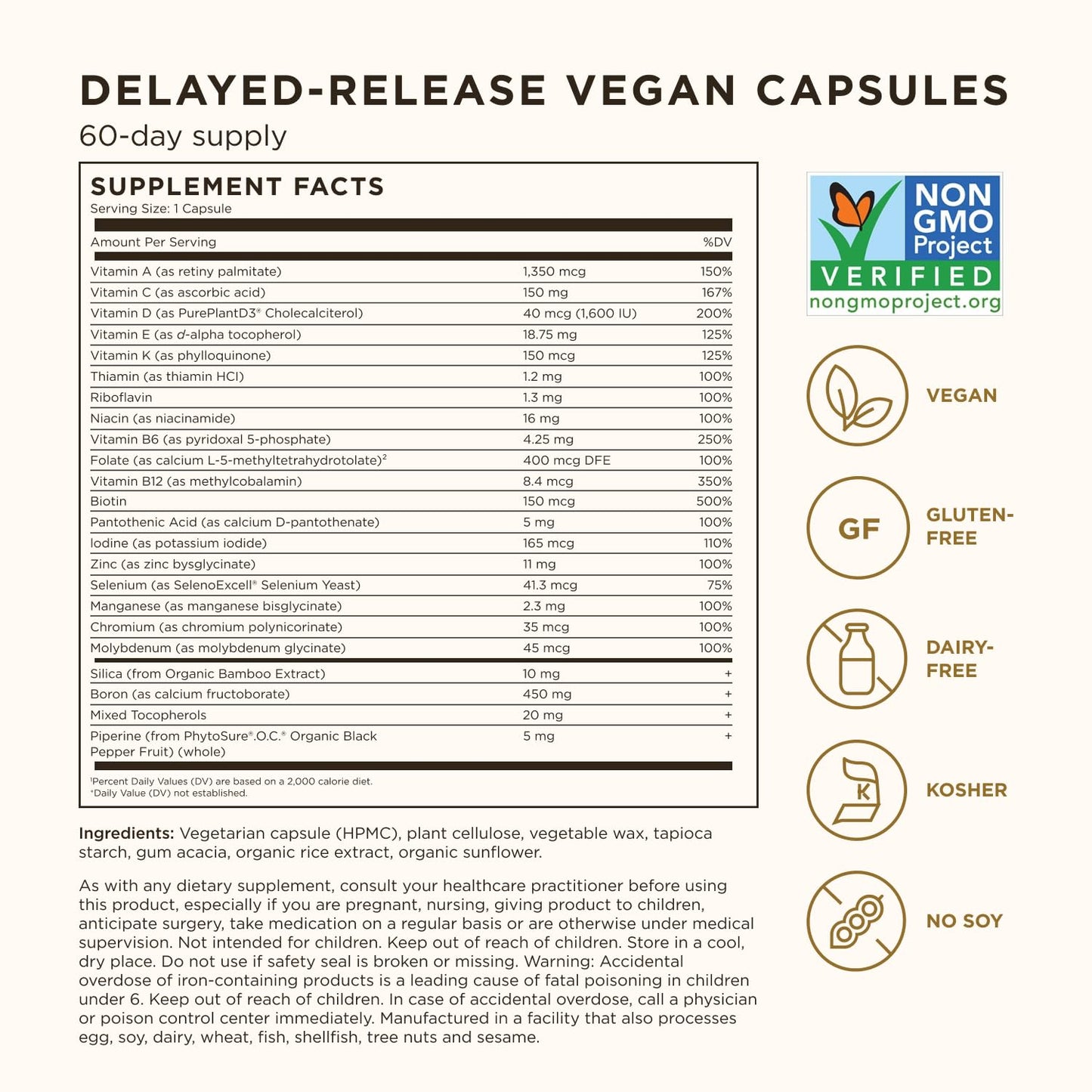 Ingredientes de cápsulas veganas solgar para mujeres