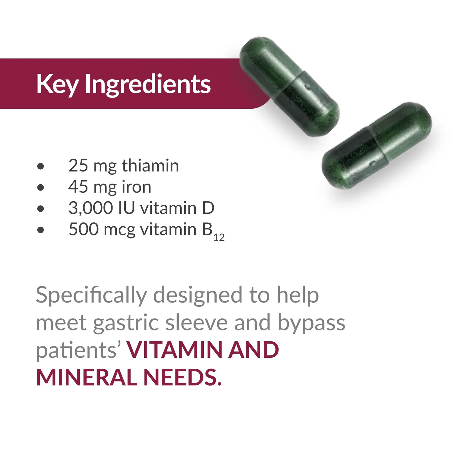 Ingredientes clave en multivitamínico con hierro Bariatric